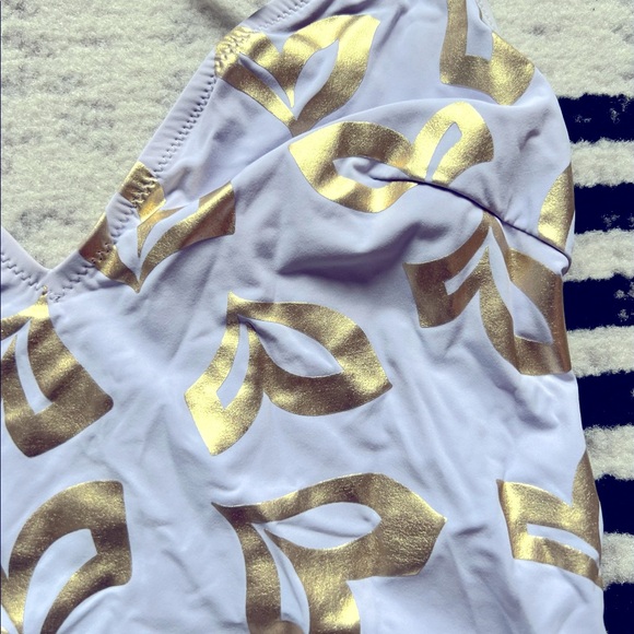 J Crew gold foil and white one-piece swimsuit. - Picture 4 of 4